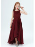 Cowl Neck Burgundy Chiffon Latest Junior Bridesmaid Dress